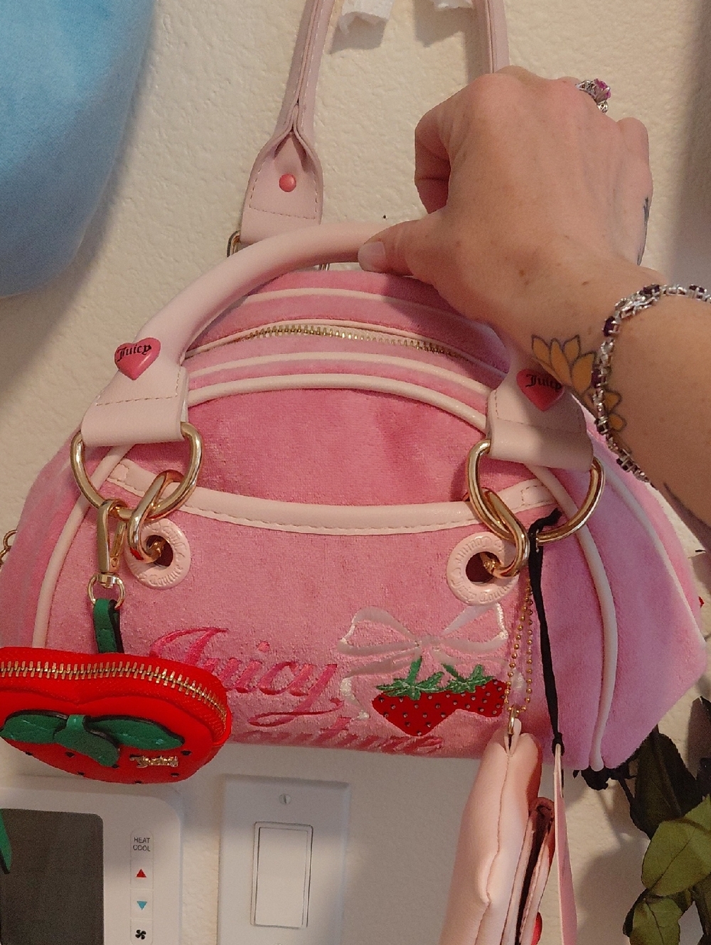 Juicy Couture Pink Dome Satchel with Strawberry Charm